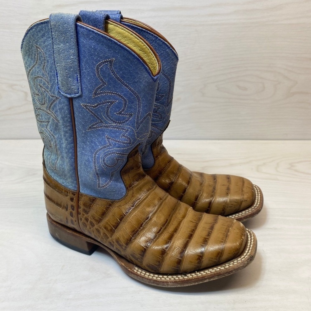 Anderson Bean Kids 3 Cowboy Boots Caiman Print Blue Tan Western 8881